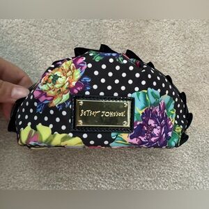 Betsey Johnson Black Floral Makeup Bag
